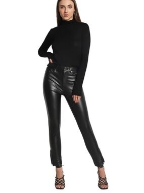 New MICHAEL Michael Kors Black Faux Leather Zipper Ankle Pants (14)
